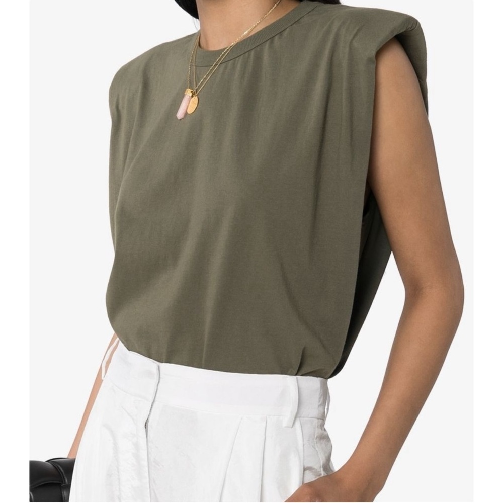 The Frankie Shop Olive Green Padded-Shoulder Tee
